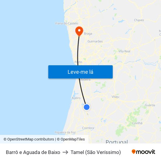 Barrô e Aguada de Baixo to Tamel (São Veríssimo) map