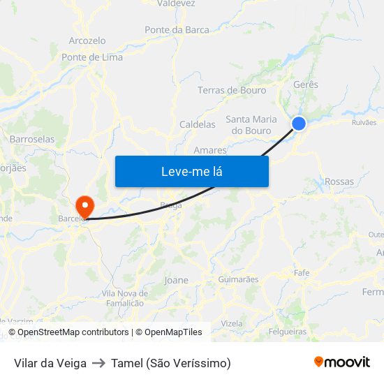 Vilar da Veiga to Tamel (São Veríssimo) map