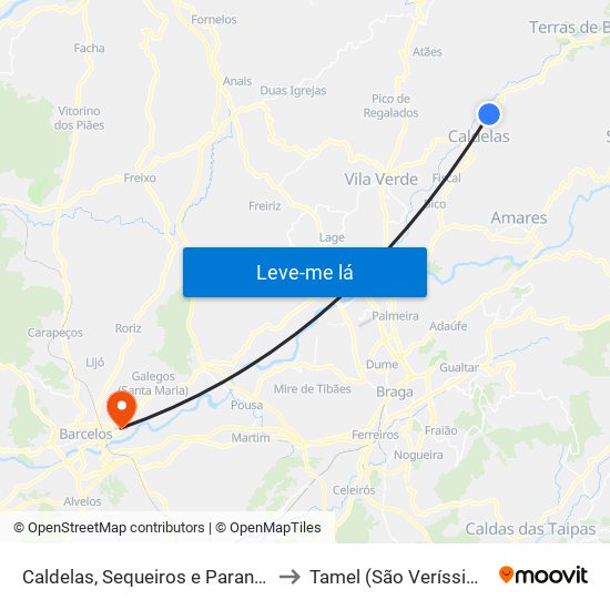 Caldelas, Sequeiros e Paranhos to Tamel (São Veríssimo) map