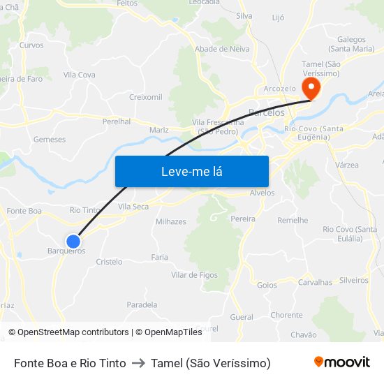 Fonte Boa e Rio Tinto to Tamel (São Veríssimo) map