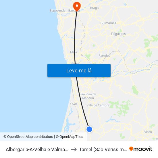 Albergaria-A-Velha e Valmaior to Tamel (São Veríssimo) map