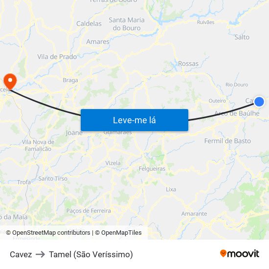 Cavez to Tamel (São Veríssimo) map