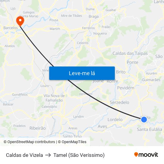 Caldas de Vizela to Tamel (São Veríssimo) map