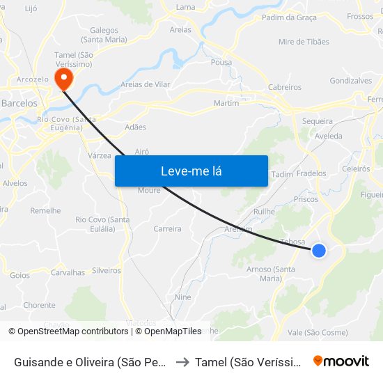 Guisande e Oliveira (São Pedro) to Tamel (São Veríssimo) map