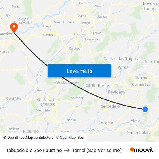 Tabuadelo e São Faustino to Tamel (São Veríssimo) map