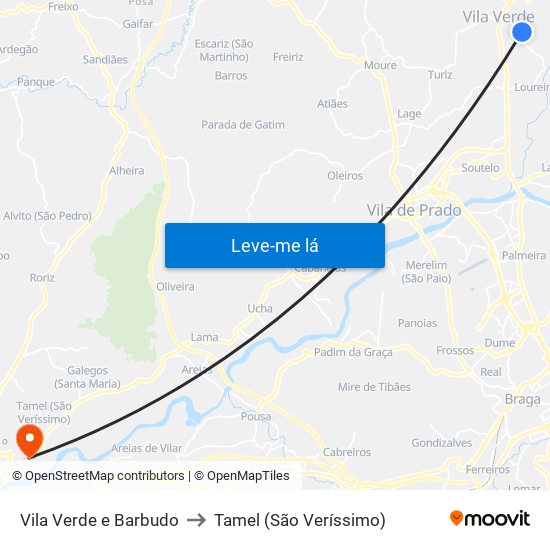 Vila Verde e Barbudo to Tamel (São Veríssimo) map