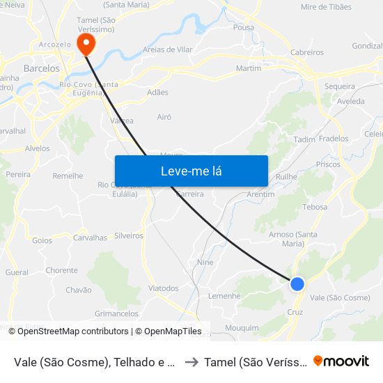 Vale (São Cosme), Telhado e Portela to Tamel (São Veríssimo) map