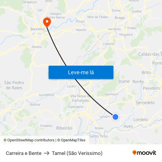 Carreira e Bente to Tamel (São Veríssimo) map