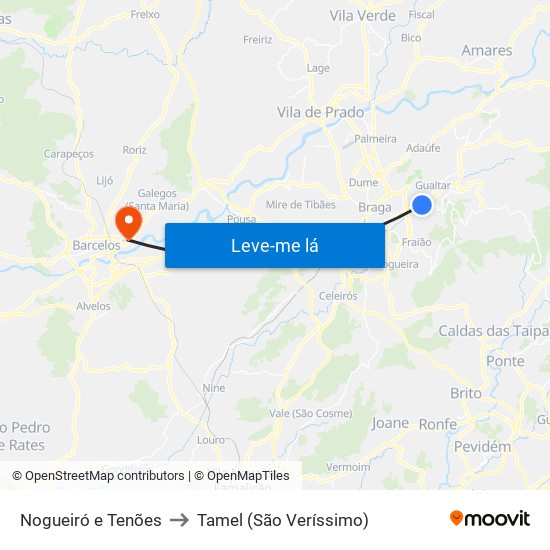Nogueiró e Tenões to Tamel (São Veríssimo) map