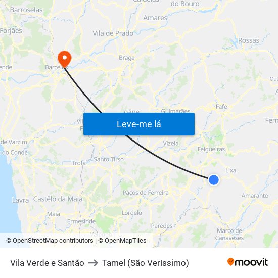 Vila Verde e Santão to Tamel (São Veríssimo) map