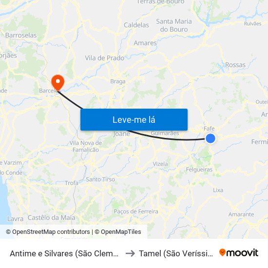 Antime e Silvares (São Clemente) to Tamel (São Veríssimo) map