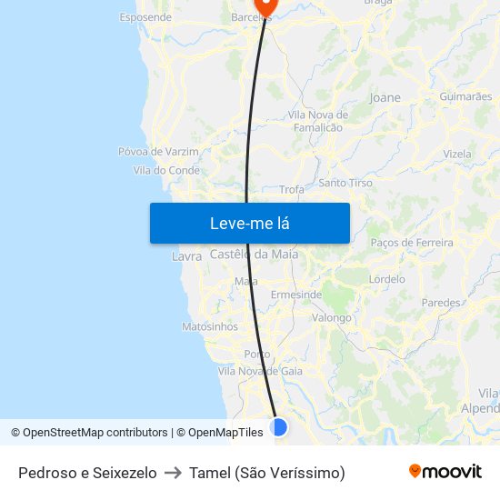 Pedroso e Seixezelo to Tamel (São Veríssimo) map