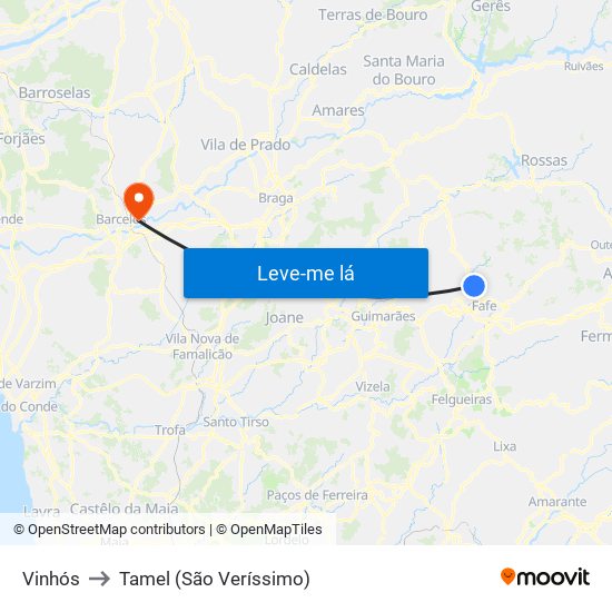 Vinhós to Tamel (São Veríssimo) map