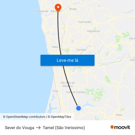 Sever do Vouga to Tamel (São Veríssimo) map