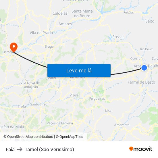 Faia to Tamel (São Veríssimo) map