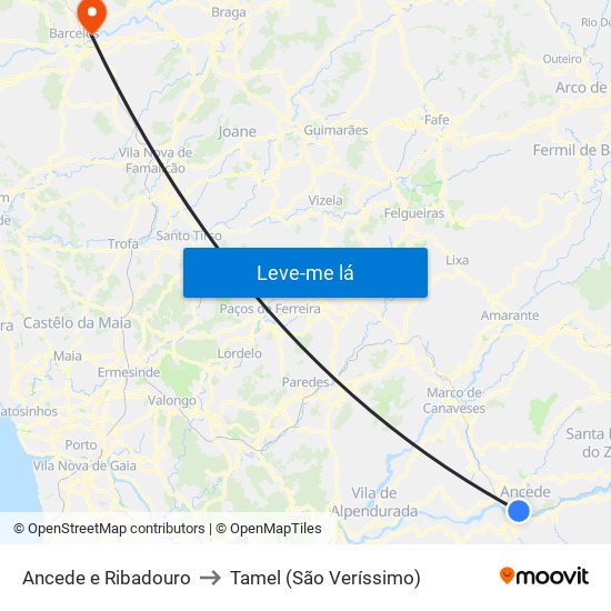 Ancede e Ribadouro to Tamel (São Veríssimo) map