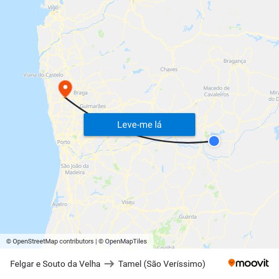 Felgar e Souto da Velha to Tamel (São Veríssimo) map