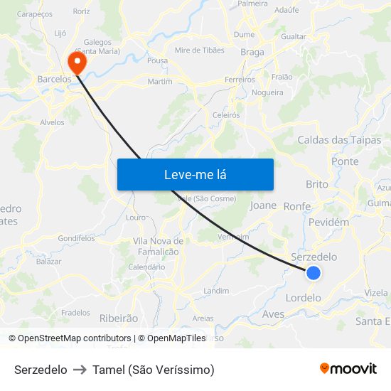 Serzedelo to Tamel (São Veríssimo) map