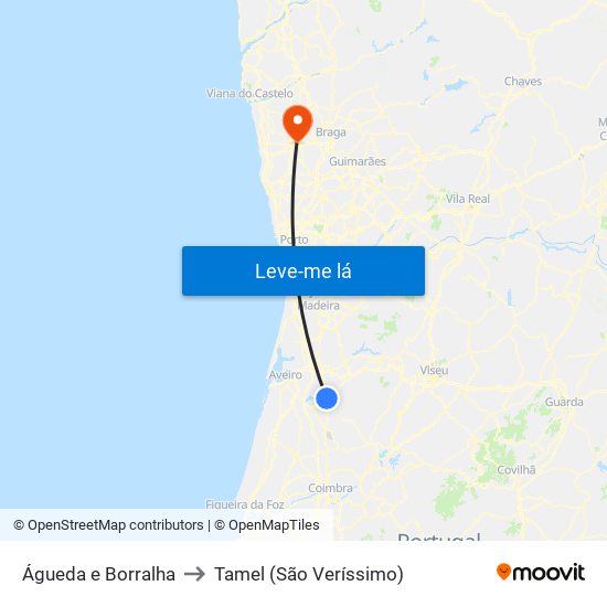 Águeda e Borralha to Tamel (São Veríssimo) map
