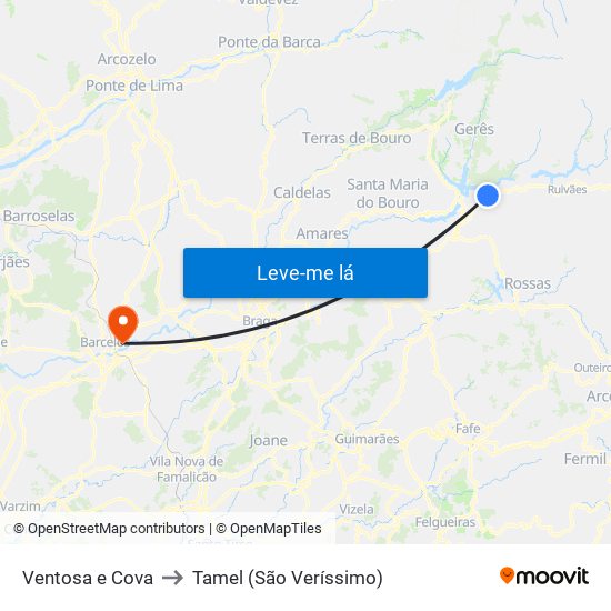 Ventosa e Cova to Tamel (São Veríssimo) map