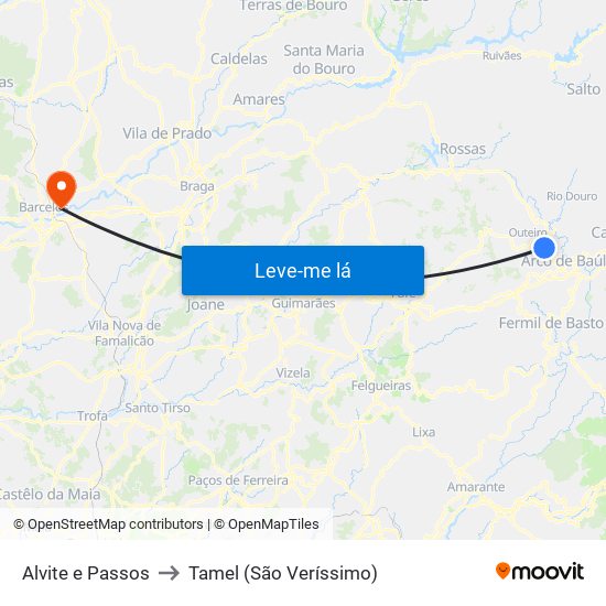 Alvite e Passos to Tamel (São Veríssimo) map