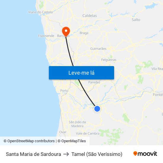 Santa Maria de Sardoura to Tamel (São Veríssimo) map
