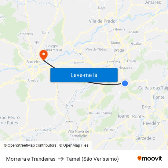 Morreira e Trandeiras to Tamel (São Veríssimo) map