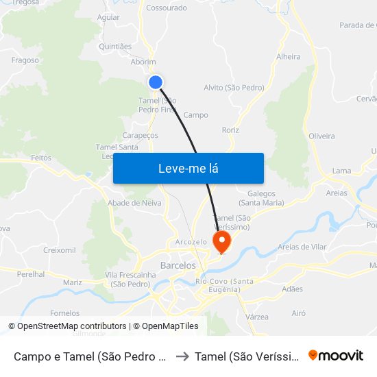 Campo e Tamel (São Pedro Fins) to Tamel (São Veríssimo) map