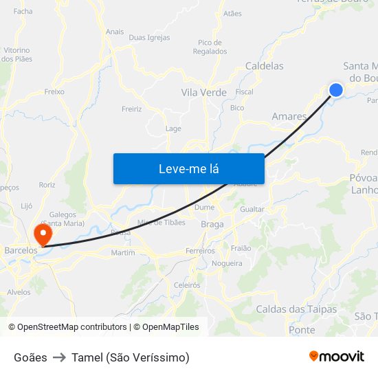 Goães to Tamel (São Veríssimo) map