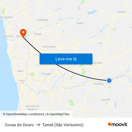 Covas do Douro to Tamel (São Veríssimo) map