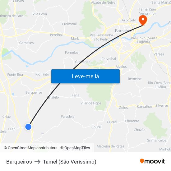 Barqueiros to Tamel (São Veríssimo) map