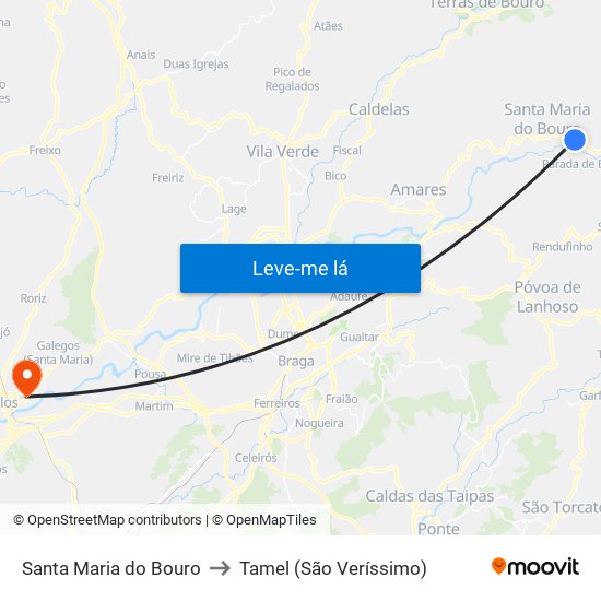 Santa Maria do Bouro to Tamel (São Veríssimo) map