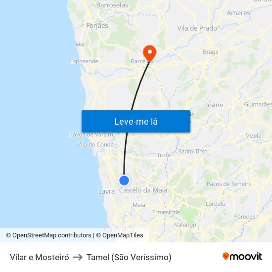 Vilar e Mosteiró to Tamel (São Veríssimo) map