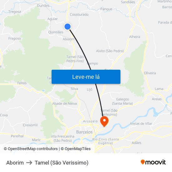 Aborim to Tamel (São Veríssimo) map