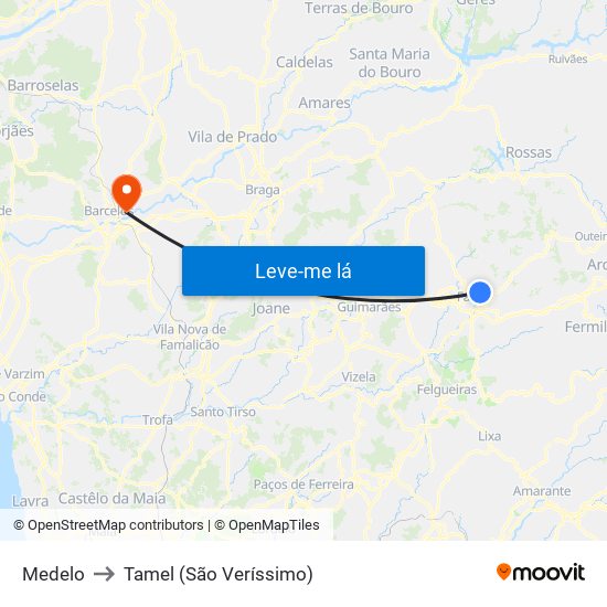 Medelo to Tamel (São Veríssimo) map