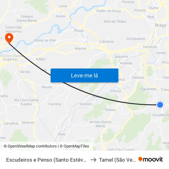 Escudeiros e Penso (Santo Estêvão e São Vicente) to Tamel (São Veríssimo) map