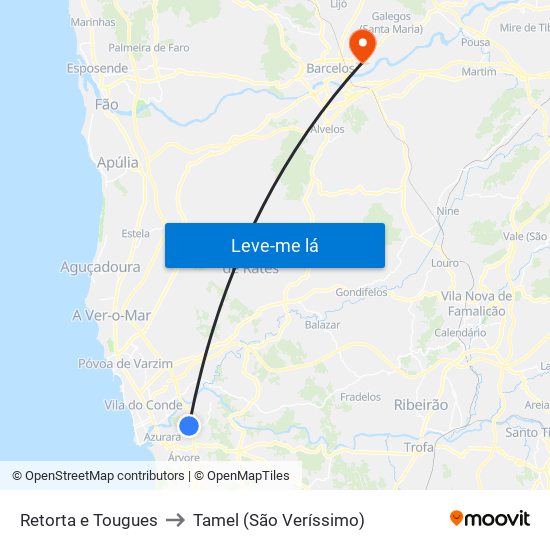 Retorta e Tougues to Tamel (São Veríssimo) map