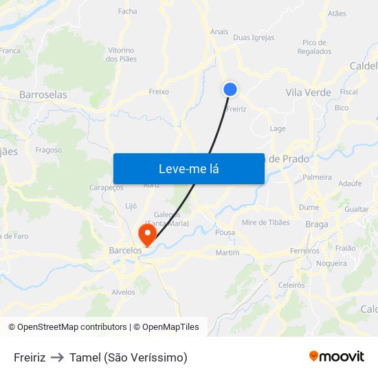 Freiriz to Tamel (São Veríssimo) map