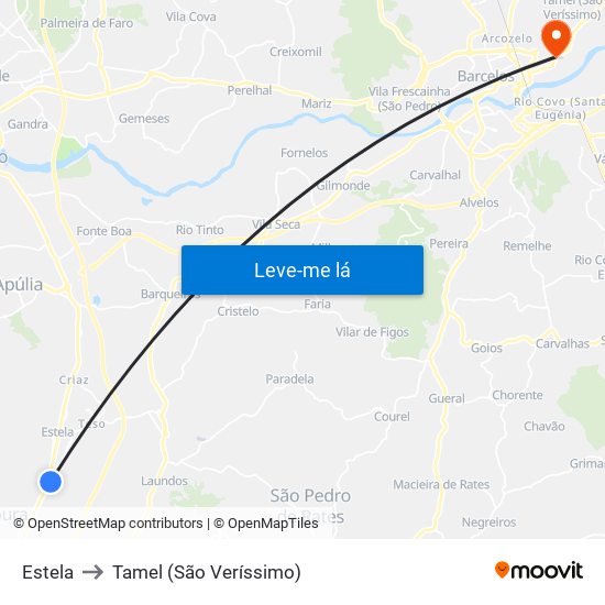 Estela to Tamel (São Veríssimo) map