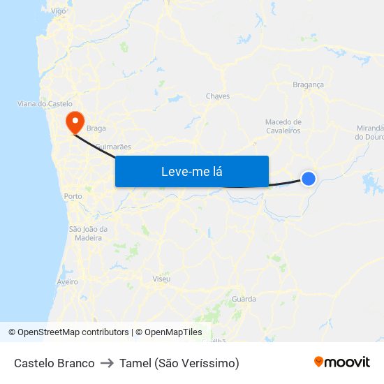Castelo Branco to Tamel (São Veríssimo) map