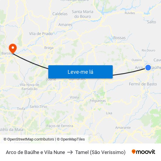 Arco de Baúlhe e Vila Nune to Tamel (São Veríssimo) map