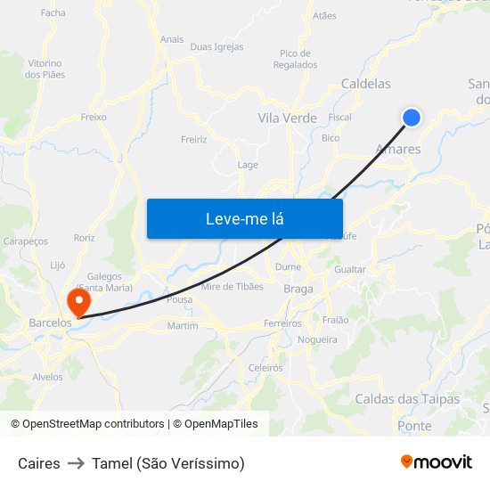 Caires to Tamel (São Veríssimo) map