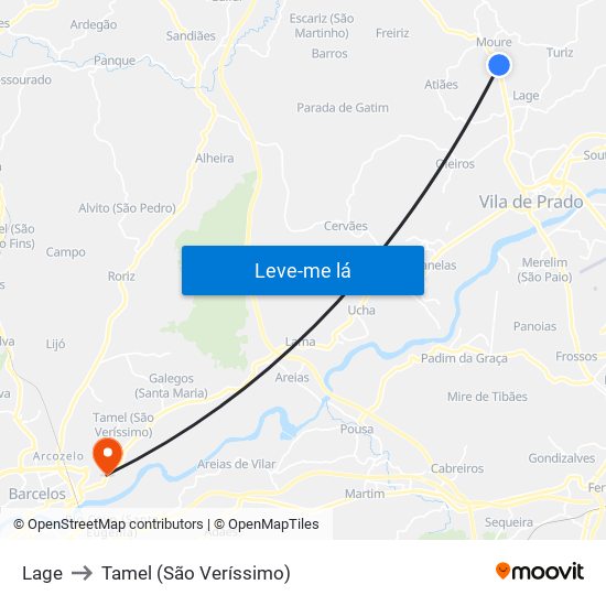 Lage to Tamel (São Veríssimo) map