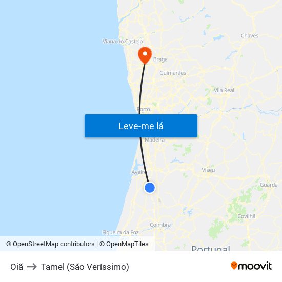 Oiã to Tamel (São Veríssimo) map