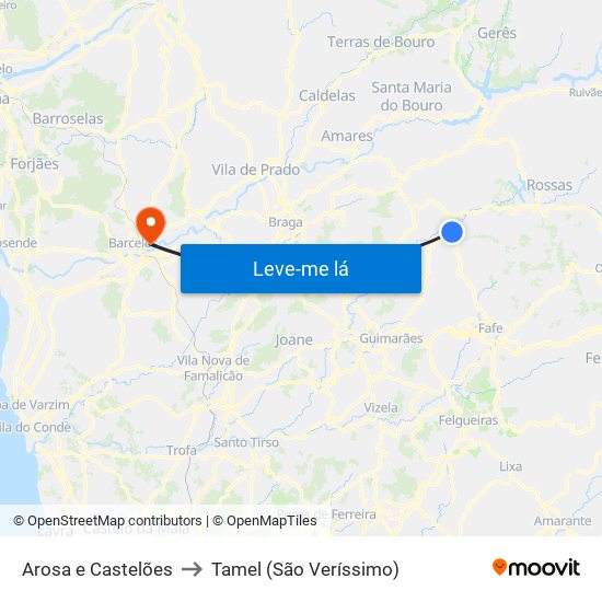 Arosa e Castelões to Tamel (São Veríssimo) map