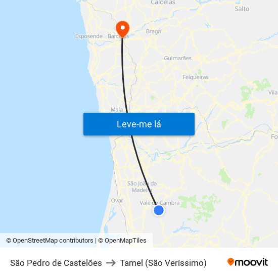 São Pedro de Castelões to Tamel (São Veríssimo) map