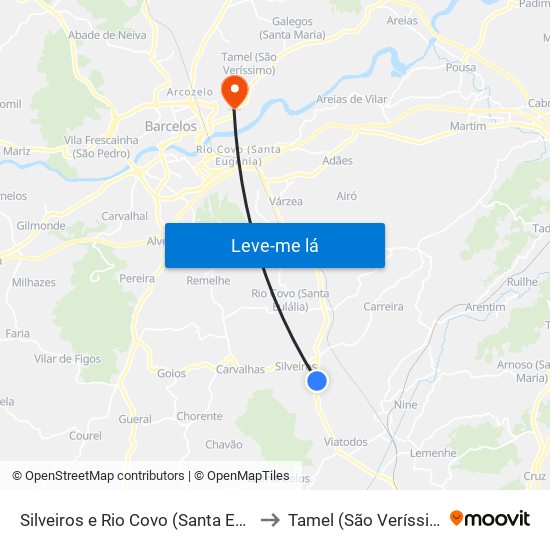 Silveiros e Rio Covo (Santa Eulália) to Tamel (São Veríssimo) map