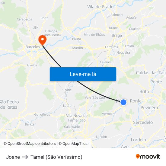 Joane to Tamel (São Veríssimo) map