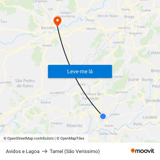 Avidos e Lagoa to Tamel (São Veríssimo) map