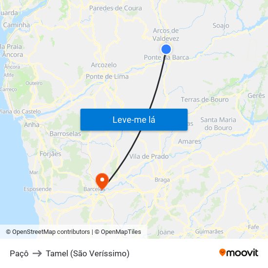 Paçô to Tamel (São Veríssimo) map